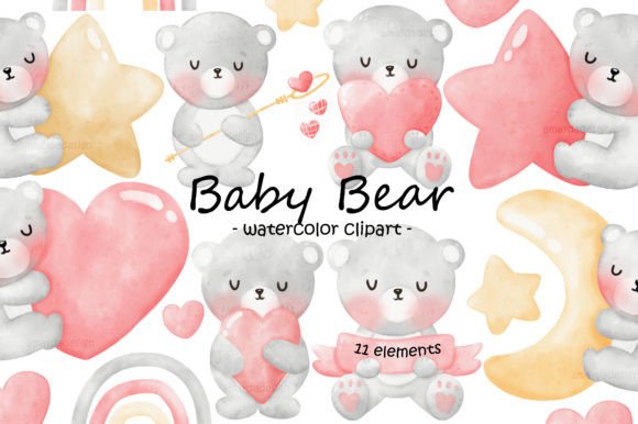 Baby Grey Bear Watercolor Clipart for Lifestyle & Editorial Design