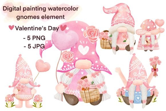 Cute Gnome Valentines Watercolor Element for Crafters & Etsy Sellers