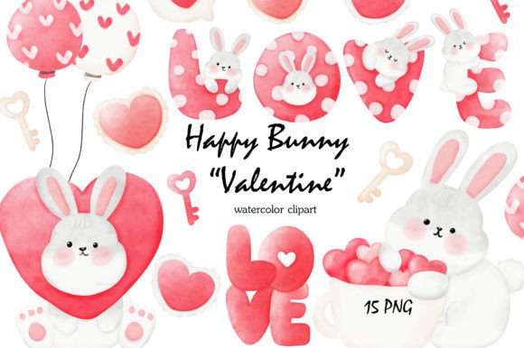 Cute Valentine Bunny Watercolor Clipart for Heartfelt Design Projects