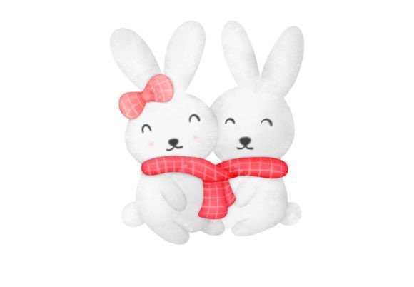 Cute Valentine Bunny Watercolor PNG Illustrations