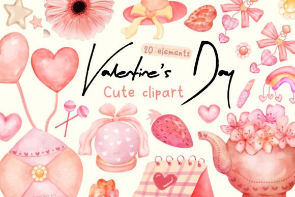 Cute Valentine Clipart Watercolor PNG for Branding and Marketing Illustrations
