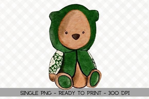 Cute Watercolor Green Bear Illustrations for Real Crafting and Sublimation Projects