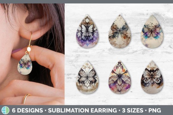 Elegant Watercolor Butterfly Teardrop Earring Illustrations for Local Branding