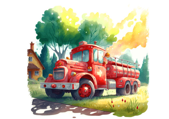 Fire Engine Watercolor Illustration: A Bold Design Asset for Branding and Visual Projects