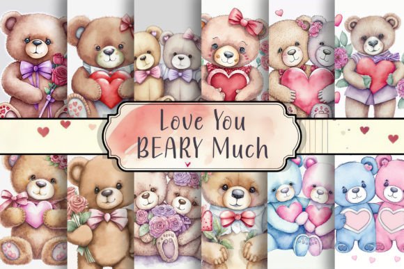 Love You Beary Much Watercolor Set Illustrations