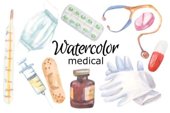 Medical Watercolor Clip Art for Embroidery