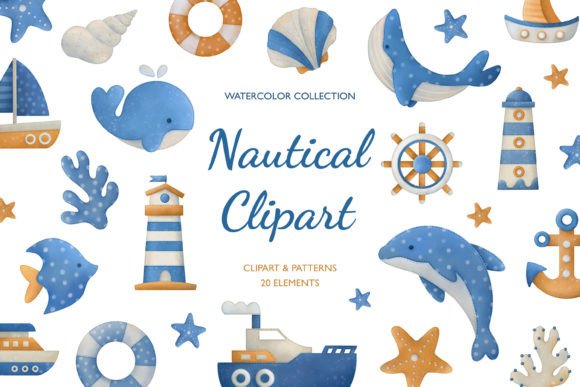Nautical Clipart Set: Watercolor Illustrations