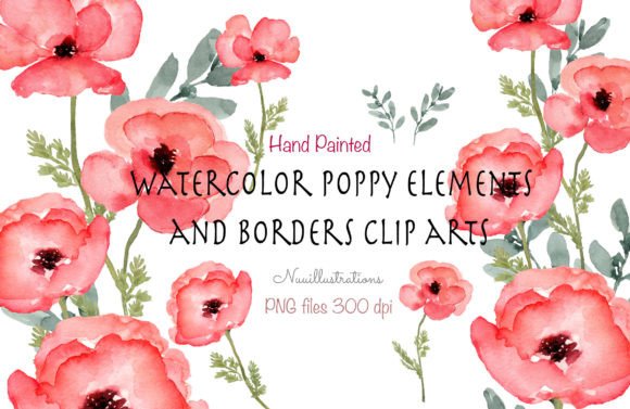 Poppy Watercolor Bouquet and Elements Illustrations