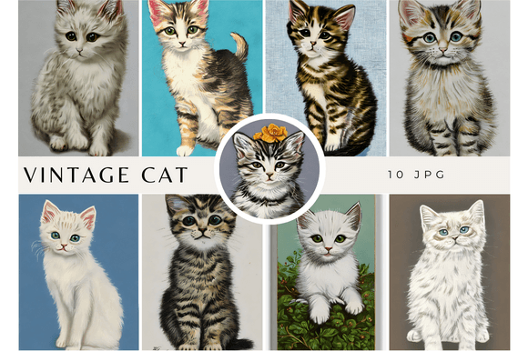Vintage Watercolor Cat Card KDP Cover & Illustrations