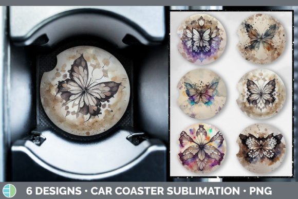 Watercolor Butterfly Car Coaster Subli: A Delicate Illustration for Lifestyle Branding