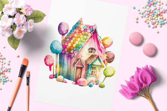 Watercolor Candy House 11: A Fresh Illustration for Playful Branding and Social Media Magic