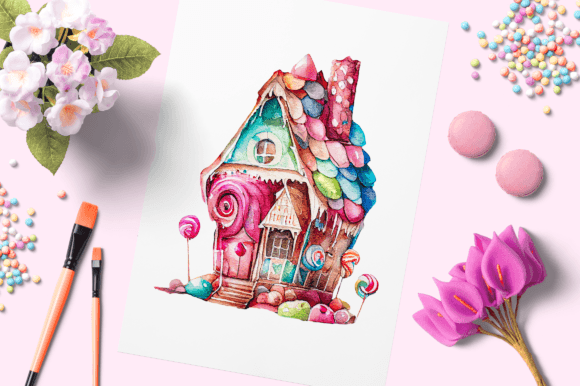 Watercolor Candy House 7: A Dreamy Illustration for Whimsical Branding
