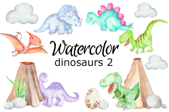 WATERCOLOR CLIPART Dinosaur 2 Art: A Fresh Illustration for Modern Branding