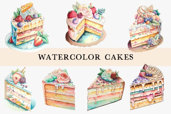 Watercolor Delightful Cakes: A Sweet Addition to Crafting & Handmade Design