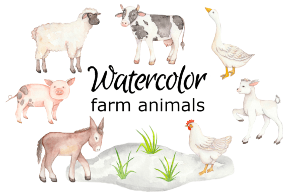 Watercolor Farm Animals Illustrations for Handmade Crafting
