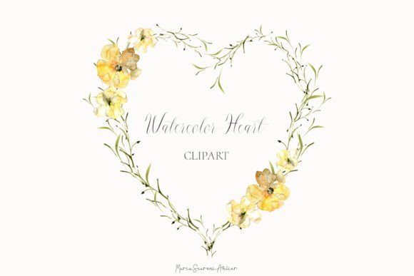 Watercolor Floral Heart Clipart & Illustrations