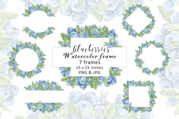 Watercolor Frame Blueberries Clipart PNG – A Versatile Illustration for Crafters & Handmade Sellers