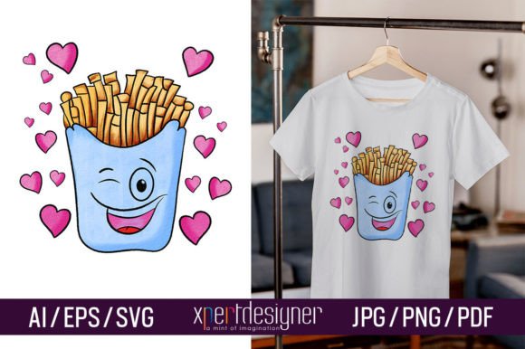 Watercolor French Fries Cute Cartoon - 4: A Playful Illustration for Food Branding and Local Business Packaging