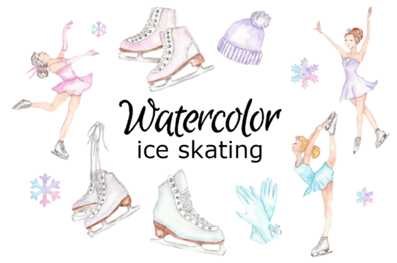Watercolor Ice Skating Clipart & Illustrations