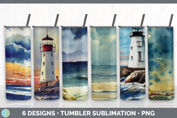 Watercolor Lighthouse Tumbler Illustrations for Content Publishers