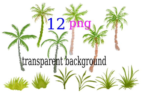 Watercolor Palm Tree & Grass Illustrations