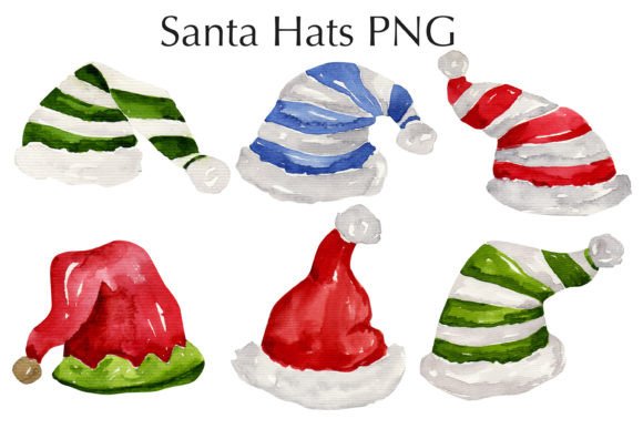 Watercolor Red Santa Claus Hats Illustrations for Festive Handmade Crafts