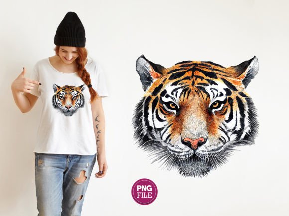 Watercolor Tiger PNG for Real Embroidery Projects