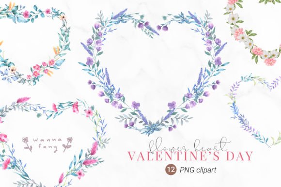 Watercolor Valentine Flower Heart Illustration for Marketing Visuals