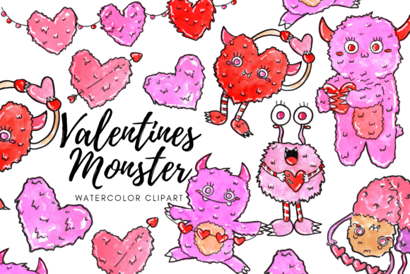 Watercolor Valentine Monster Clipart: A Fresh Editorial Illustration for Creative Blogs