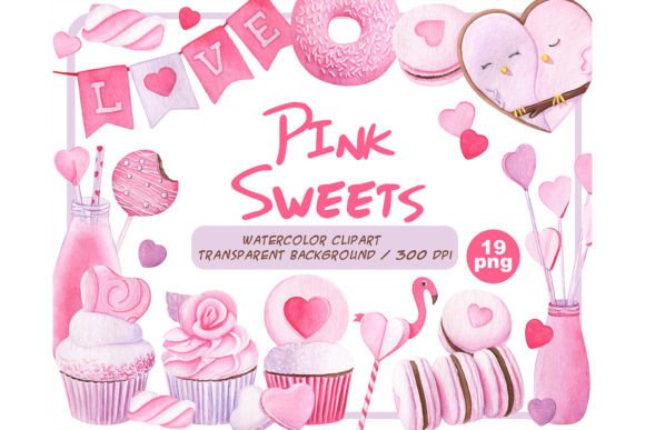 Watercolor Valentine Sweets Set & Illustrations
