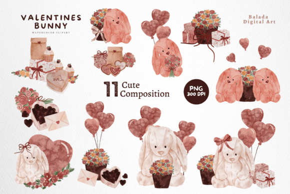 Watercolor Valentines Collection Clipart for Crafting & Handmade Business Use