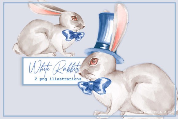 White Rabbits PNG Clipart: A Watercolor Touch for Embroidery Projects